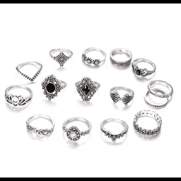 🍀15 Pcs Vintage Silver Knuckle-Rings Bohemians Stackable-Rings for beautifuls - Picture 3 of 5